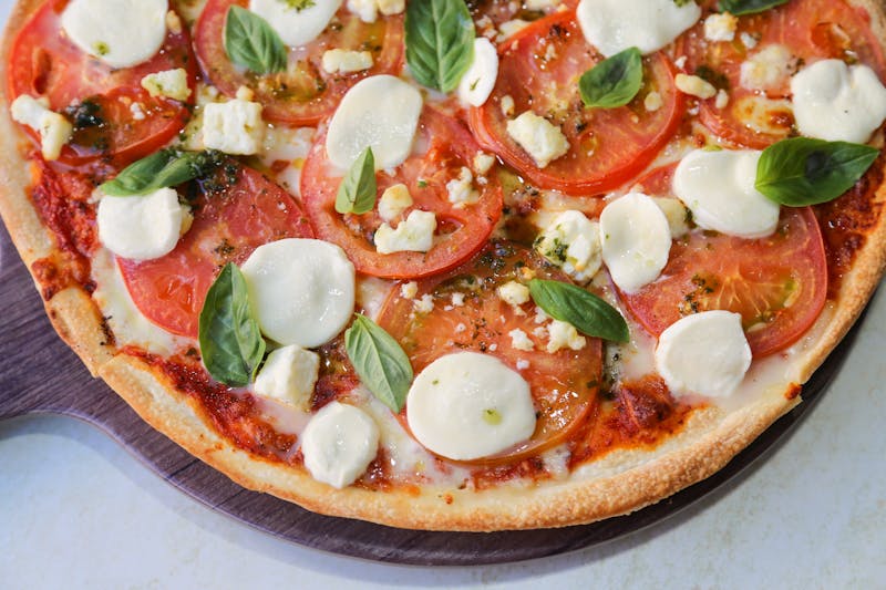 Classic Margherita mod pizza with fresh mozzarella and basil